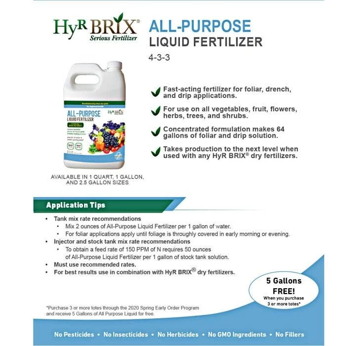 HyR BRIX 4-3-3 All-Purpose Liquid Fertilizer, 1 Gallon 4 HyR BRIX 4-3-3 All-Purpose Liquid Fertilizer, 1 Gallon - Image 2